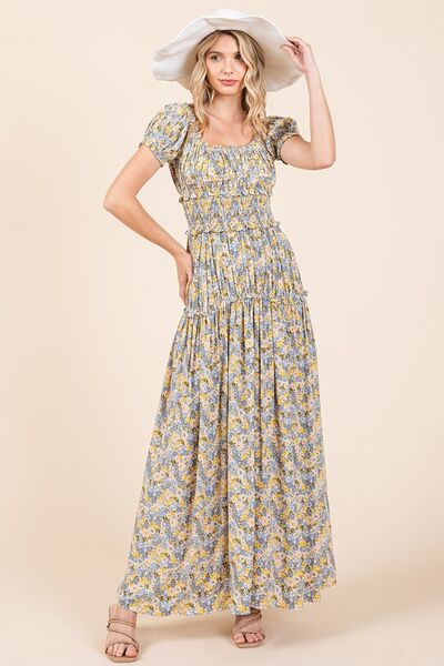 Robe longue bouffante froncée à imprimé floral Mittoshop