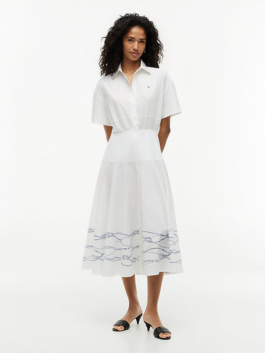 Fit And Flare Poplin Midi Shirt Dress