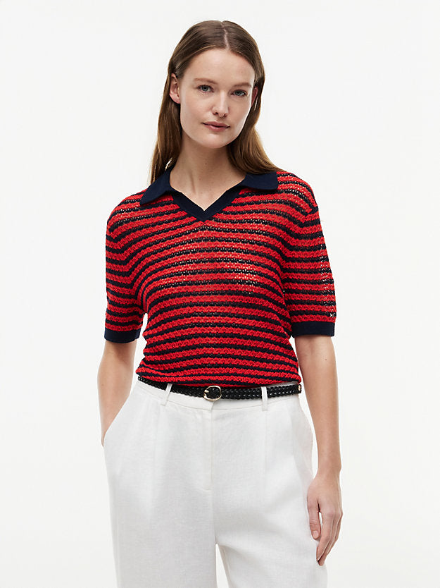 Pointelle Relaxed Short Sleeve Polo Jumper