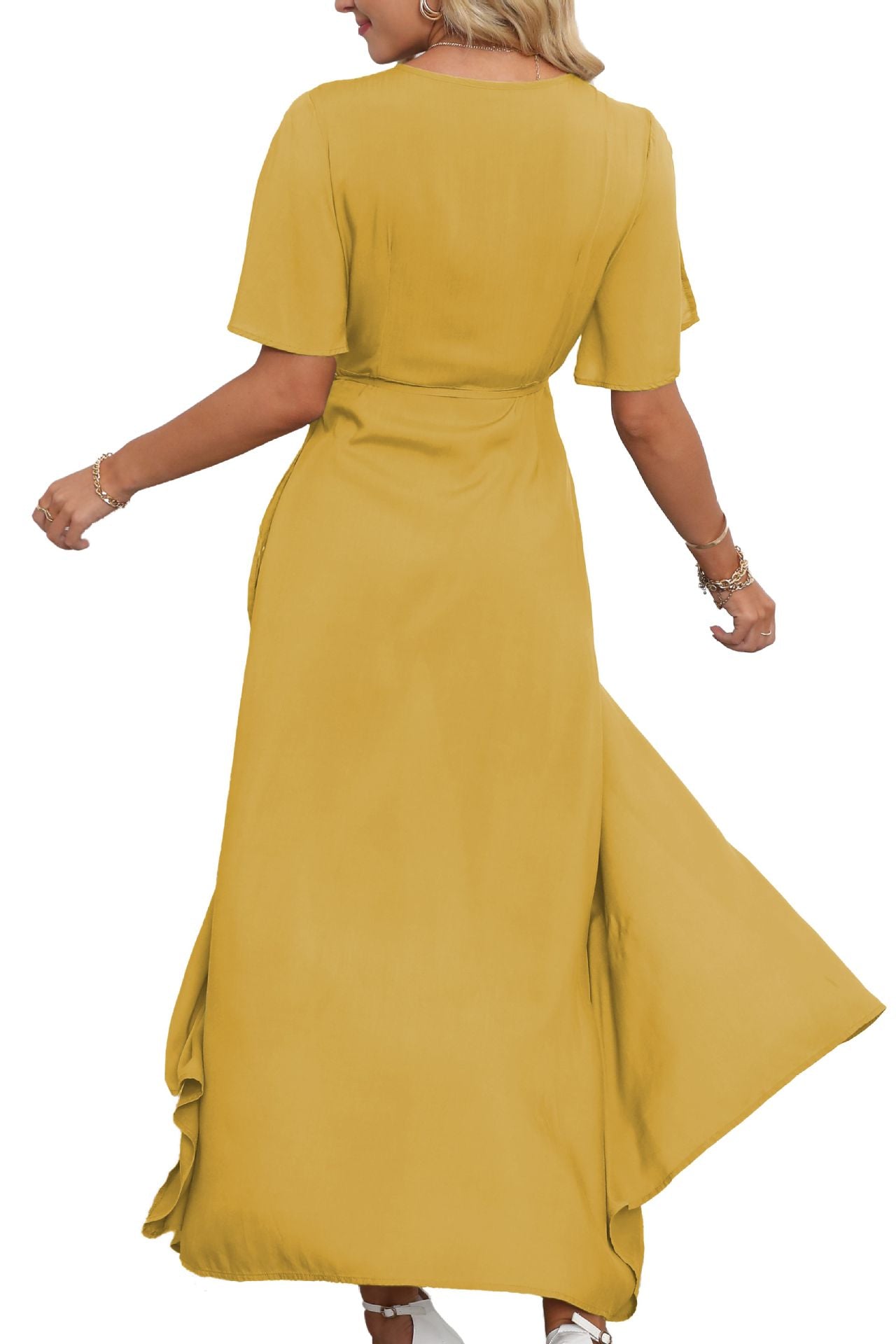 Robe longue fendue col V