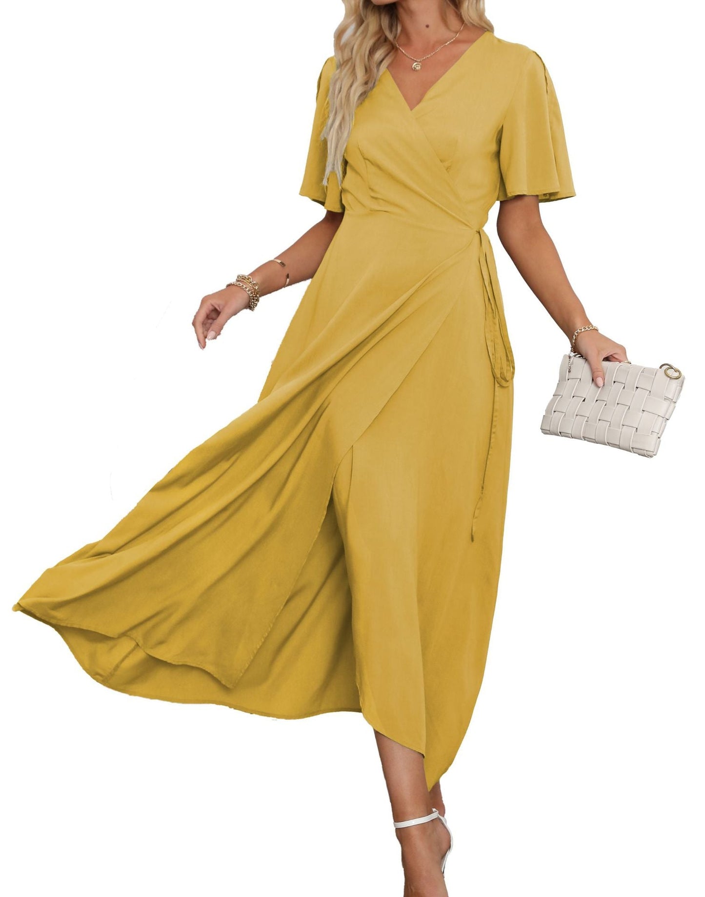 Robe longue fendue col V