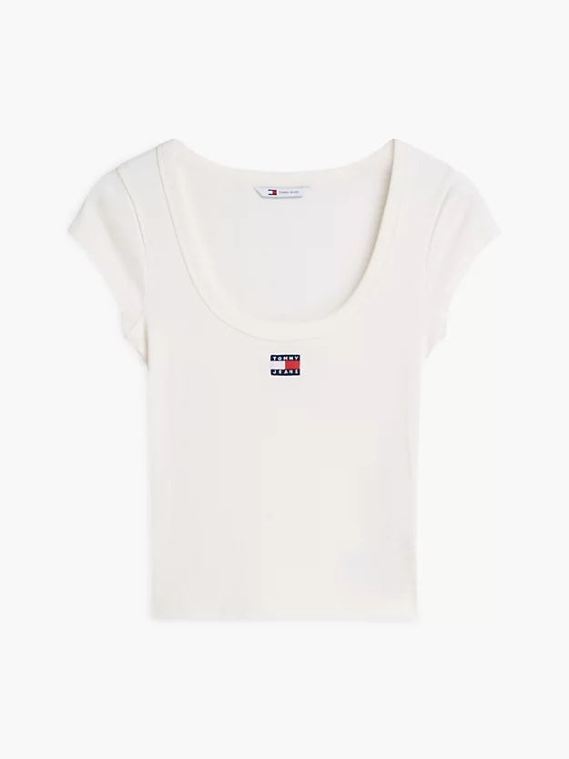 Badge Scoop Neck Slim T-Shirt