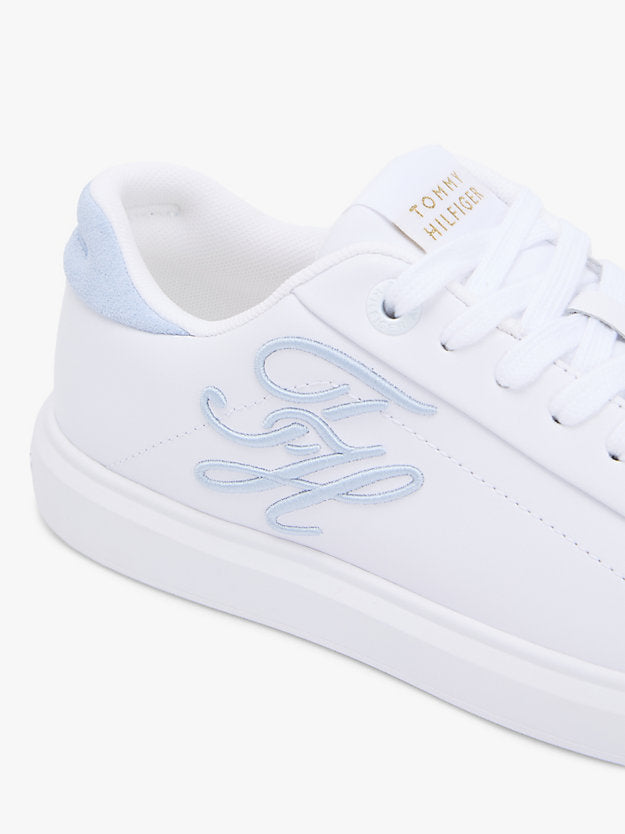 Leather Logo Embroidery Court Trainers