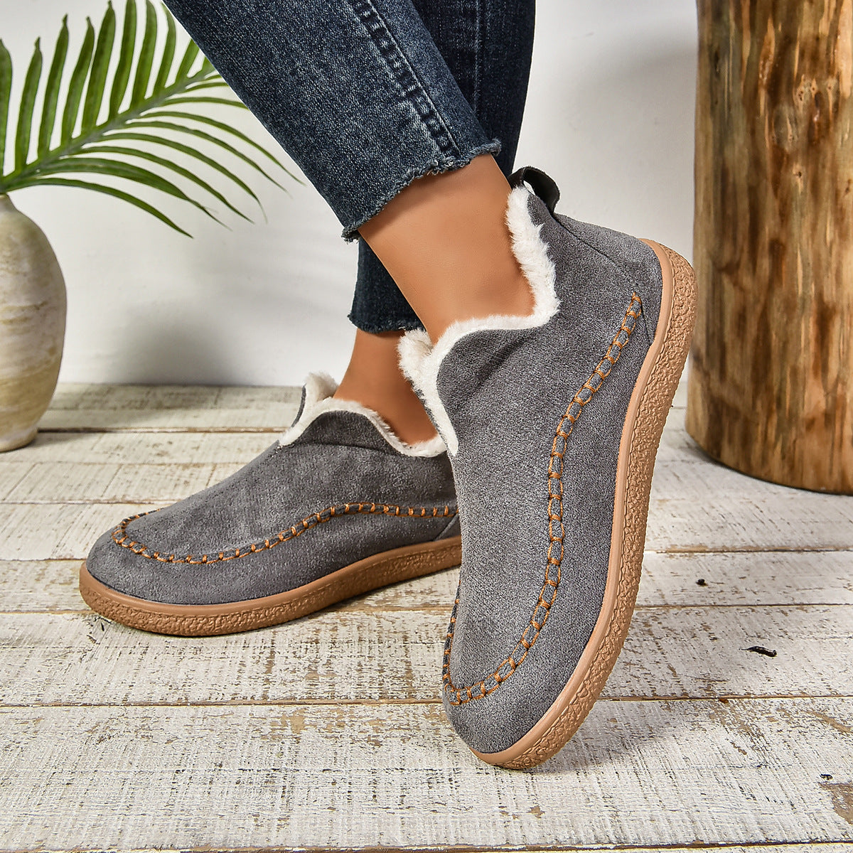 Bottines Fourrées Chaudes à Enfiler avec Semelle Épaisse Antidérapante
