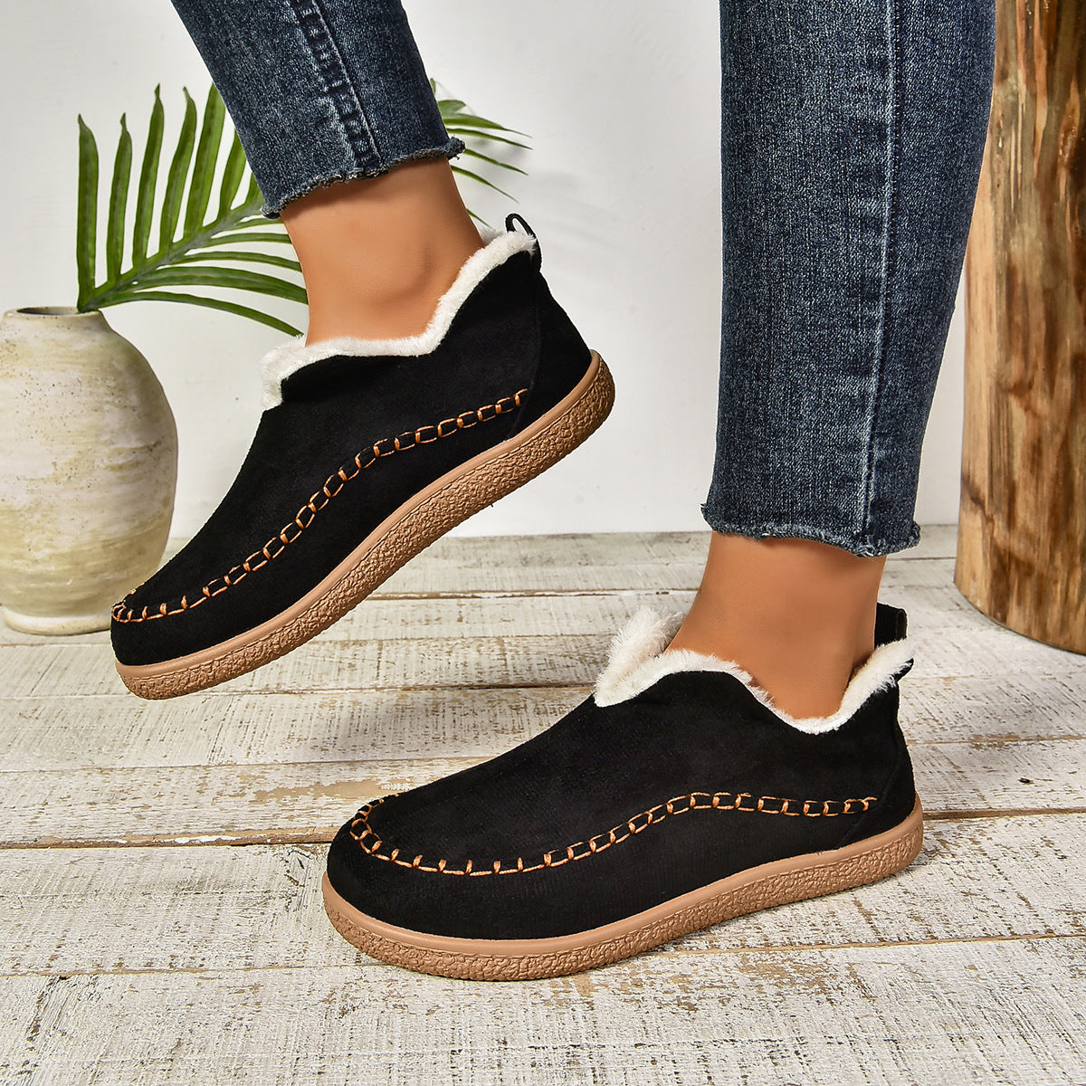 Bottines Fourrées Chaudes à Enfiler avec Semelle Épaisse Antidérapante