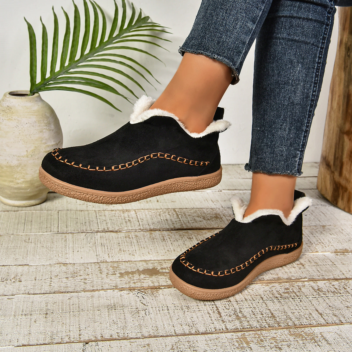 Bottines Fourrées Chaudes à Enfiler avec Semelle Épaisse Antidérapante