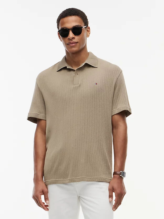 Relaxed Fit Open Knit Polo Shirt