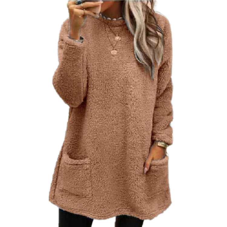 🔥DERNIER JOUR -50%🔥 Sweat-shirt en peluche à manches longues et poches pour femmes