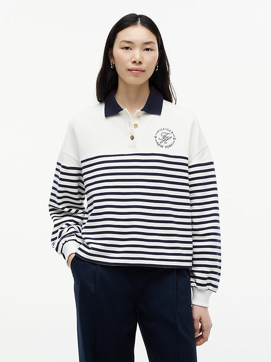 Gold-Tone Button Relaxed Polo Sweatshirt