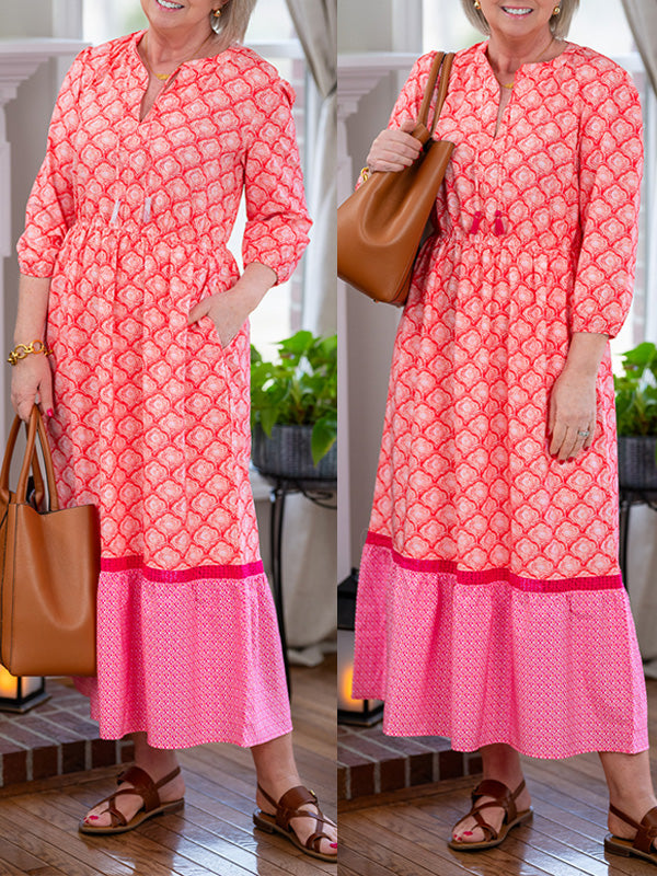 NOUVEAU🔥 Robe imprimée à col rond avec cordon de serrage