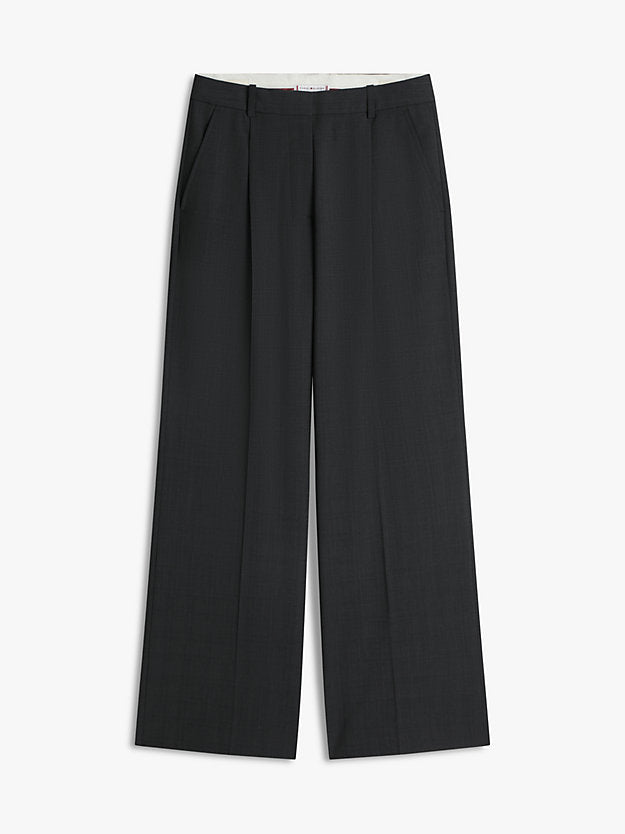Wool Blend Check Wide Leg Trousers