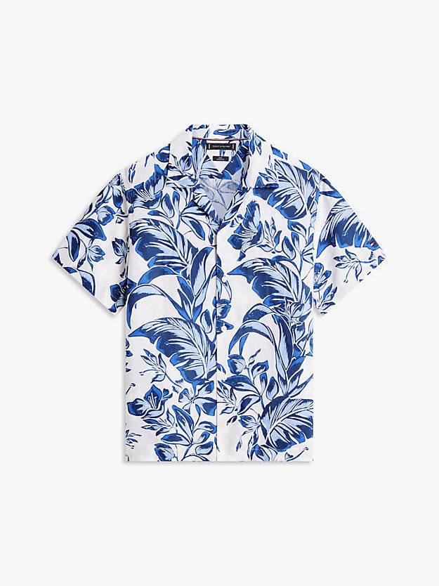 Regular Fit Floral Print Linen Short Sleeve Shirt
