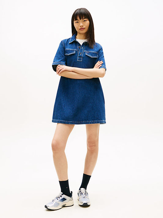 Mini Denim Short Sleeve Shift Dress