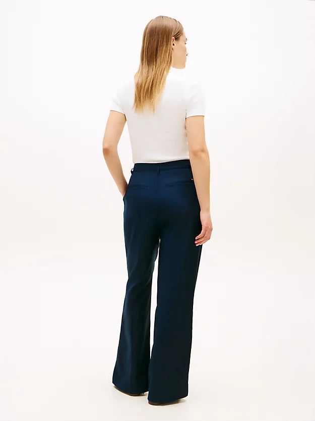 Linen Blend Belted Wide Leg Trousers