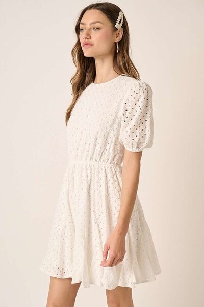 Mittoshop Ösen-Rundhals-Puffärmel-Minikleid