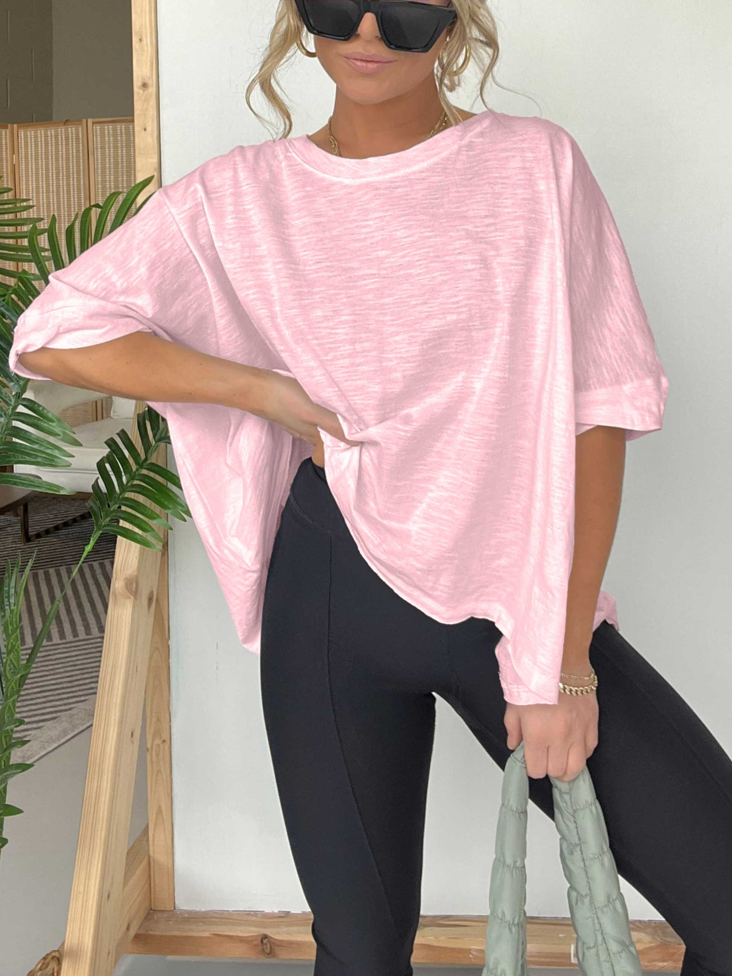 Damen Oversized T-Shirt mit Rundhalsausschnitt und kastigem Schnitt in Midilänge (3 kaufen, kostenloser Versand)