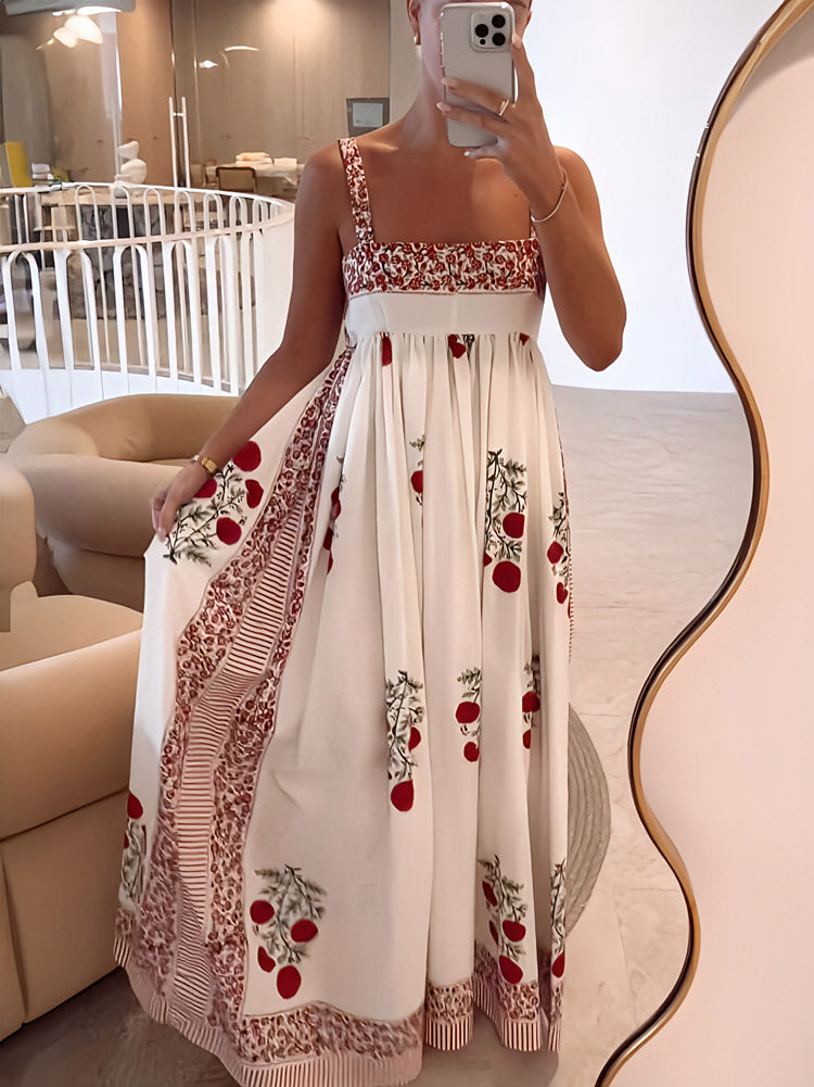 Robe longue à encolure carrée et imprimé floral avec panneaux