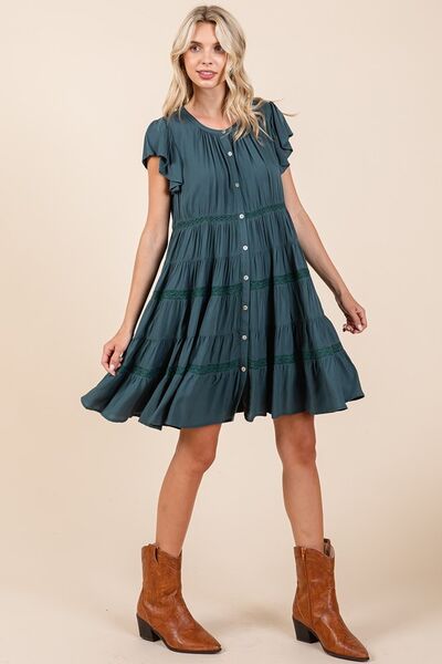 Mittoshop Spitzenbesatz, Rüschen, geknöpftes Stufenkleid