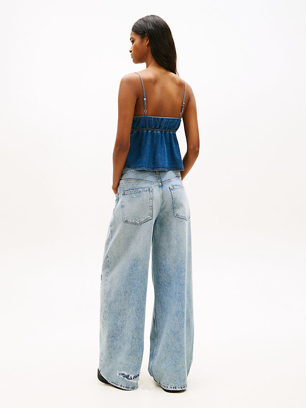 Chambray Spaghetti Strap Slim V-Neck Top