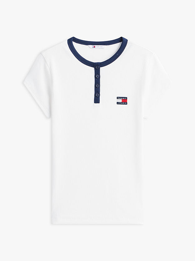 Badge Henley Ribbed Slim T-Shirt