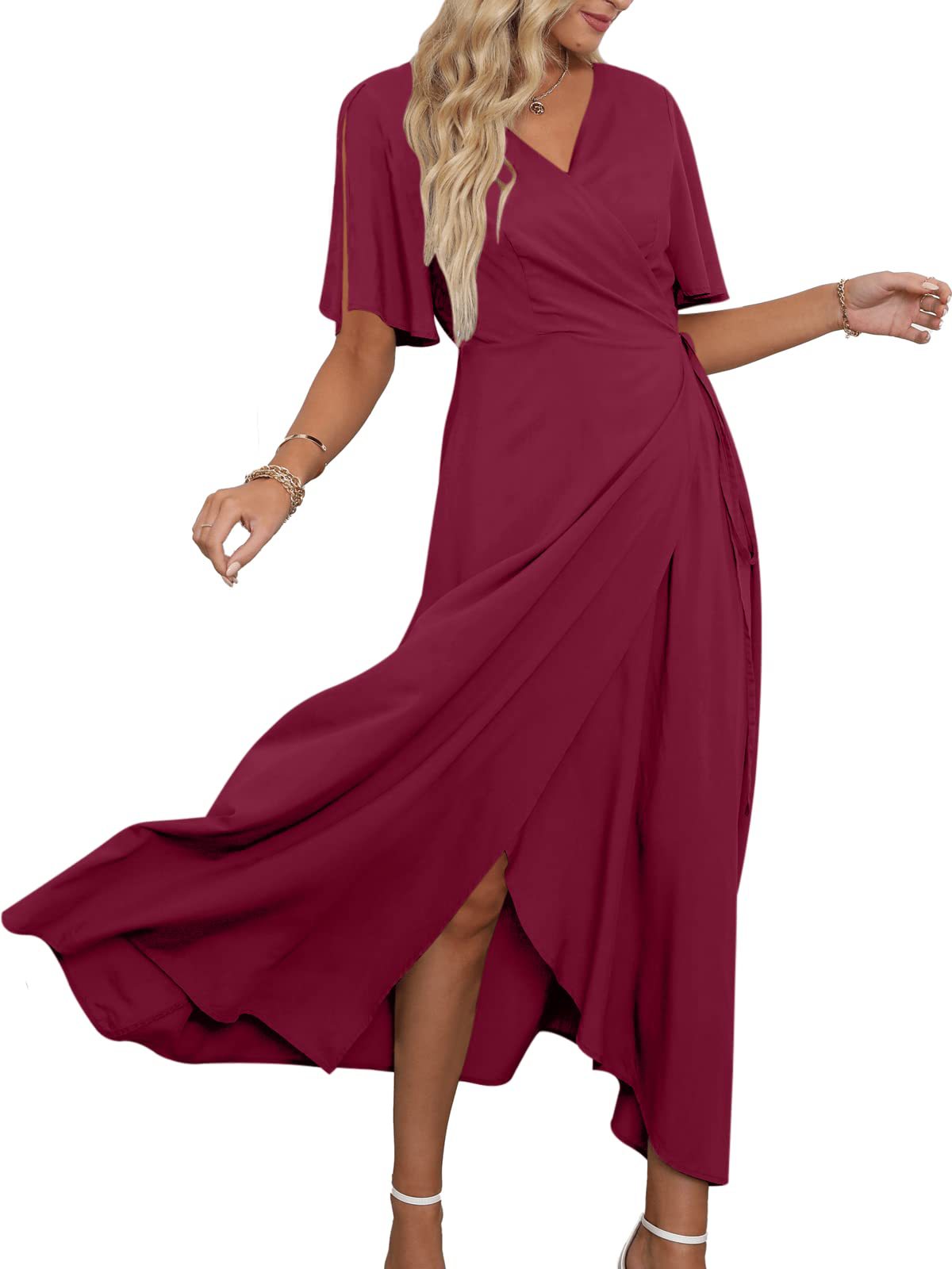 Robe longue fendue col V
