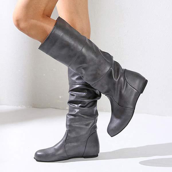 Bottes plissées plates montantes pour femmes automne et hiver