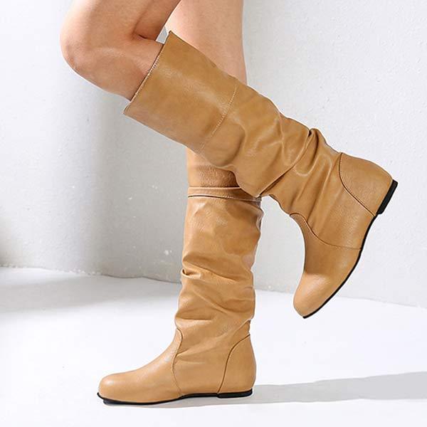 Bottes plissées plates montantes pour femmes automne et hiver