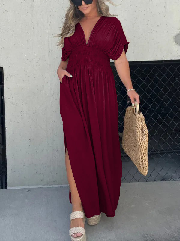 Nouvelle robe longue maxi facile à porter avec fente et col en V (Achetez 2, la livraison est offerte)