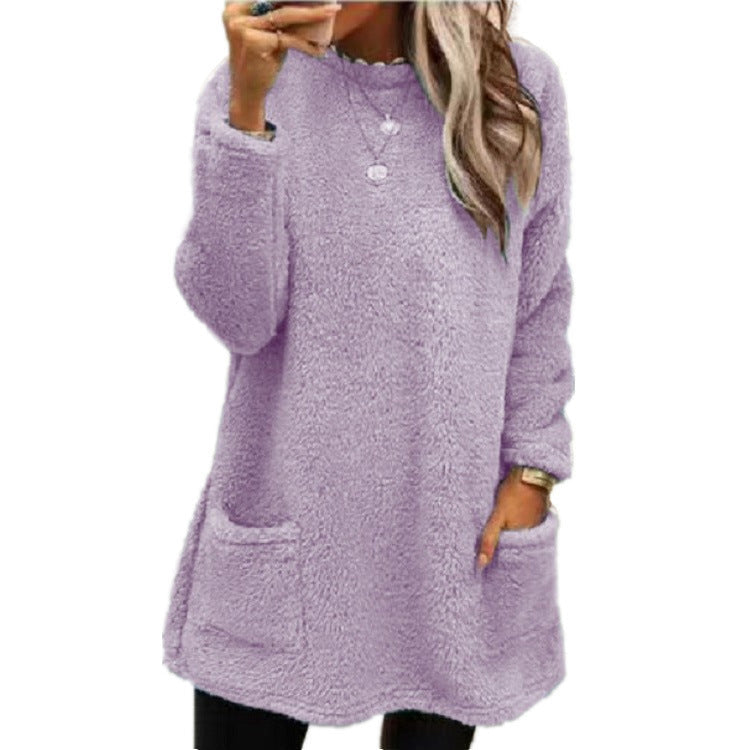 🔥DERNIER JOUR -50%🔥 Sweat-shirt en peluche à manches longues et poches pour femmes