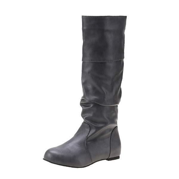 Bottes plissées plates montantes pour femmes automne et hiver