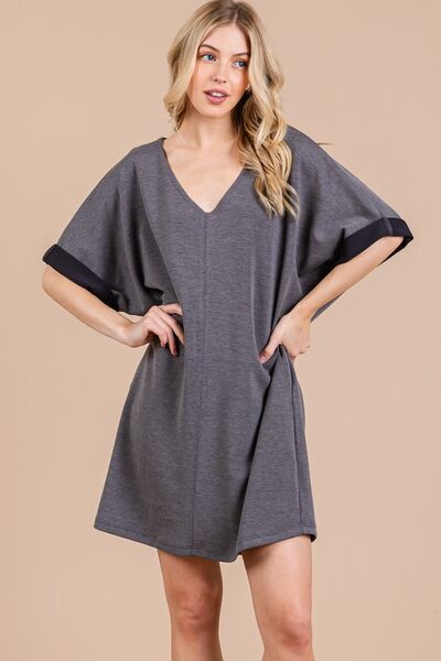 Ces Femme V-Ausschnitt Halbarmkleid