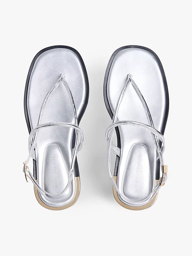 Metallic Leather Toe Post Flat Sandals