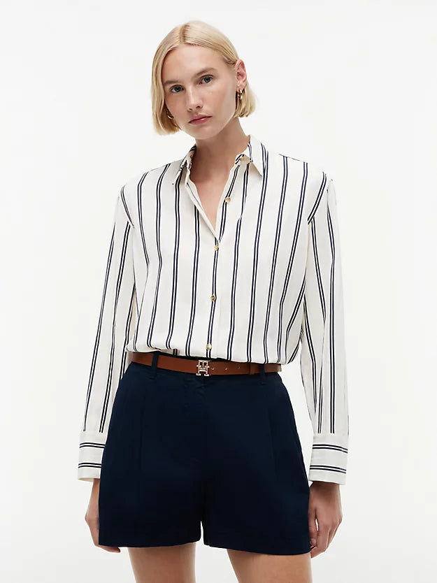 Relaxed Fit Gold-Tone Button Stripe Shirt