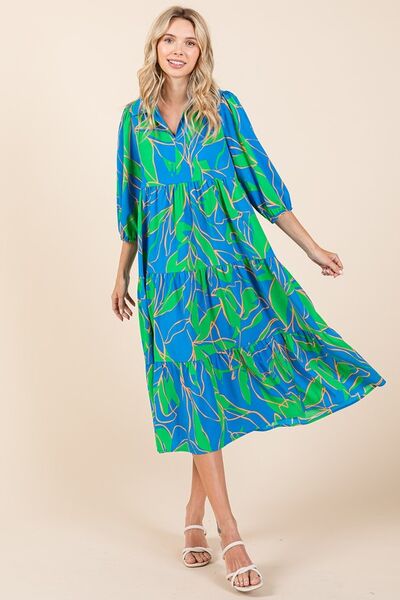 Robe midi à col imprimé étagé Mittoshop