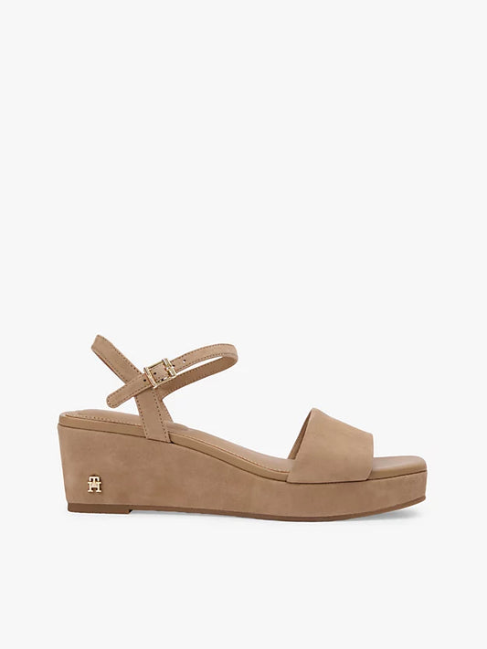 Suede Monogram Wedge Sandals