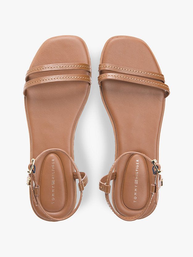 Leather Contrast Topstitch Flat Sandals