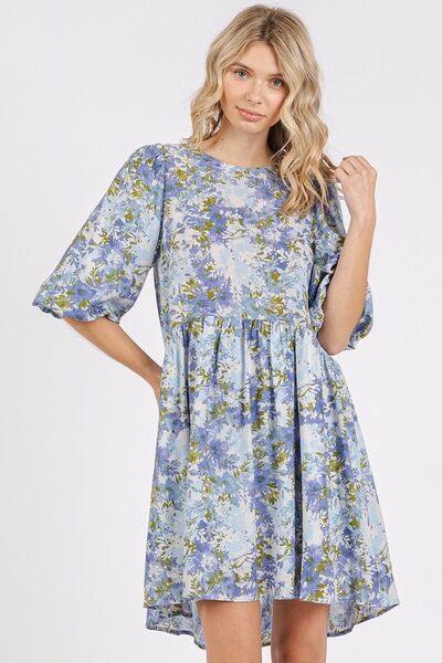 Mittoshop Blumenprint Leinenmischung Babydoll Minikleid