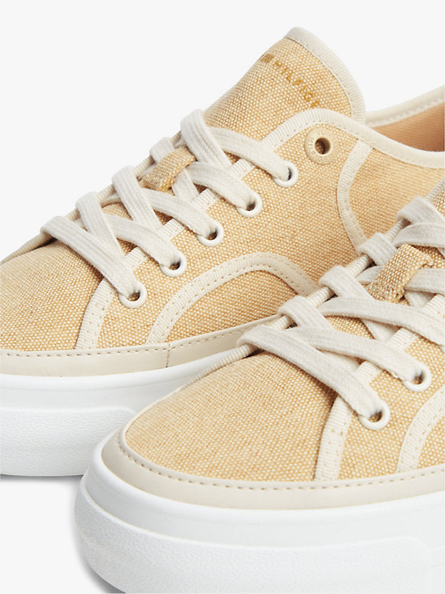 Contrast Piping Canvas Platform Trainers