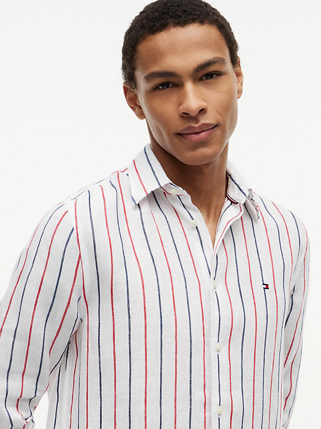 Regular Fit Textured Stripe Pure Linen Shirt