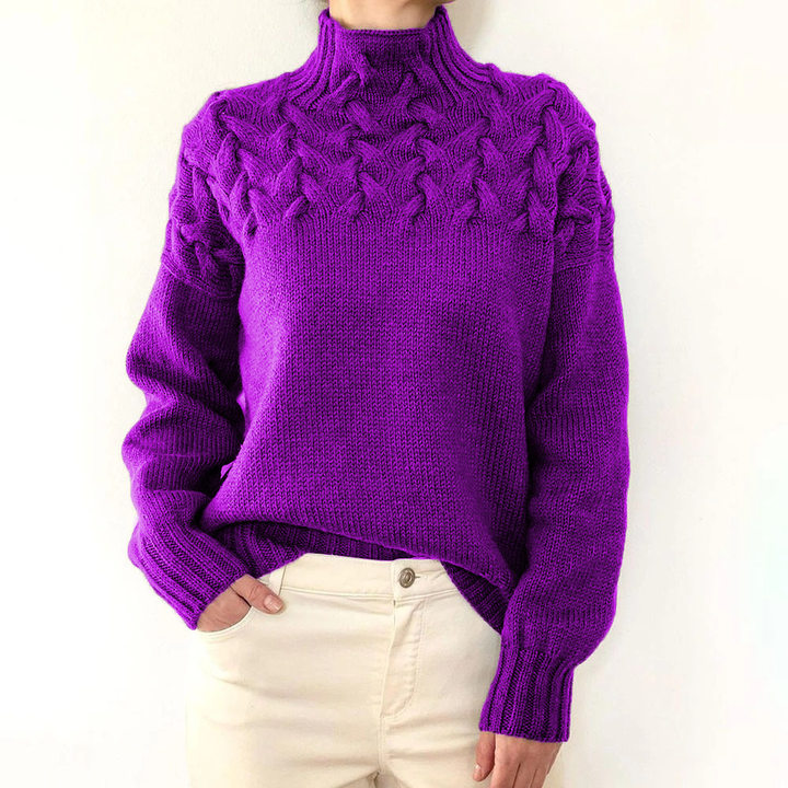 Pull Femme Col Roulé Tricot Torsadé Hiver
