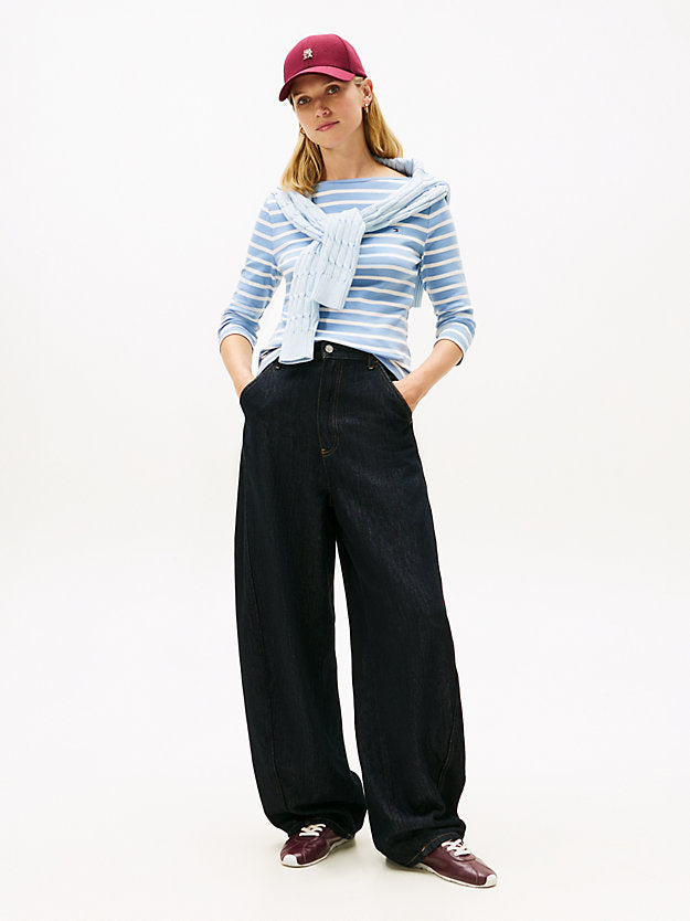 Slim Three-Quarter Sleeve Boat Neck T-Shirt