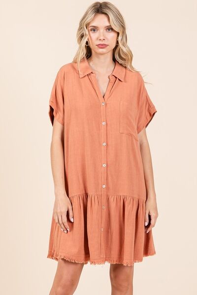 Robe courte chemise boutonnée en mélange de lin Mittoshop