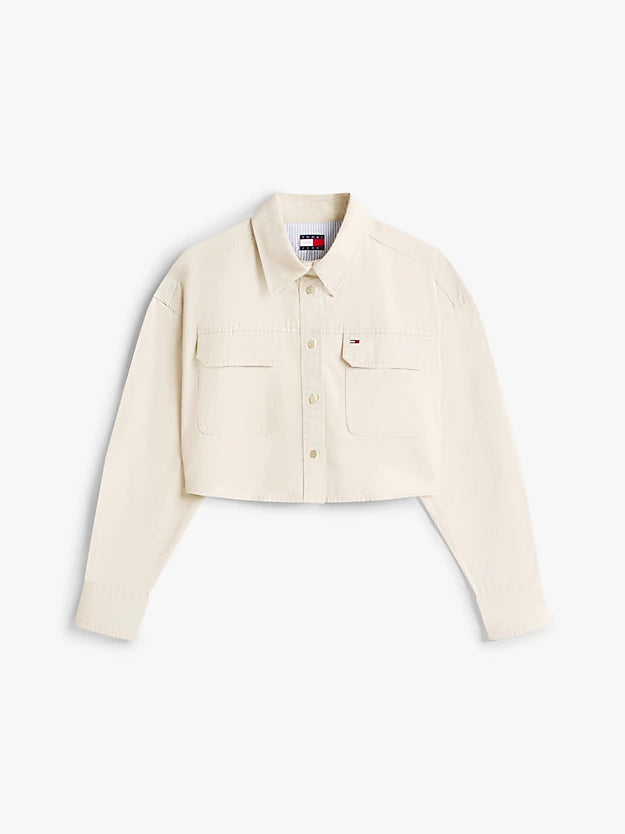 Oversized Fit Twill Cropped Utility Shirt