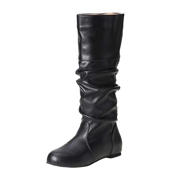 Bottes plissées plates montantes pour femmes automne et hiver