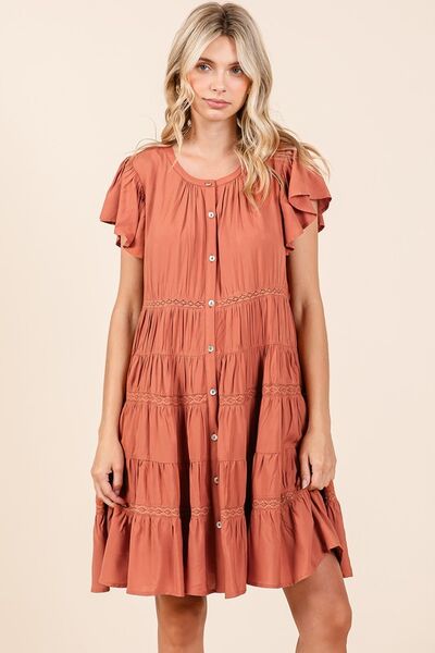 Mittoshop Spitzenbesatz, Rüschen, geknöpftes Stufenkleid