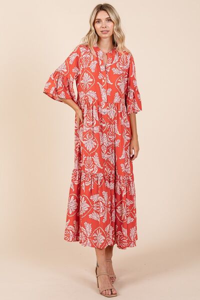 Robe à volants étagés imprimé feuilles abstraites Mittoshop
