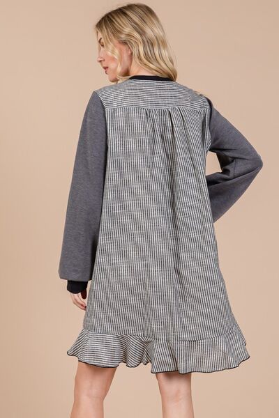 Robe sweat molletonnée Ces Femme à col rond, rayée et patchwork