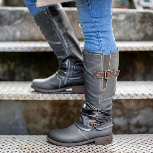 Bottes de neige hautes zippées en cuir vintage pour femme