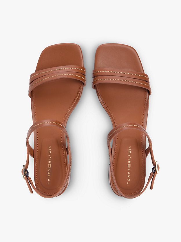 Leather Contrast Topstitch Block Heel Sandals