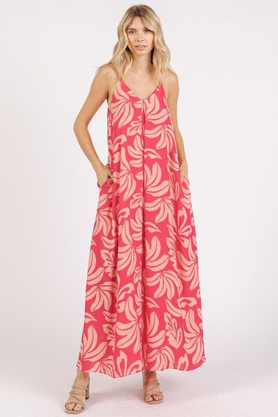 Robe longue à fines bretelles imprimée Mittoshop avec décolleté en V et poches